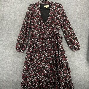Michael Kors Wrap Dress Womens M Black V-Neck Fairy‎ Cottagecore Romantic Boho